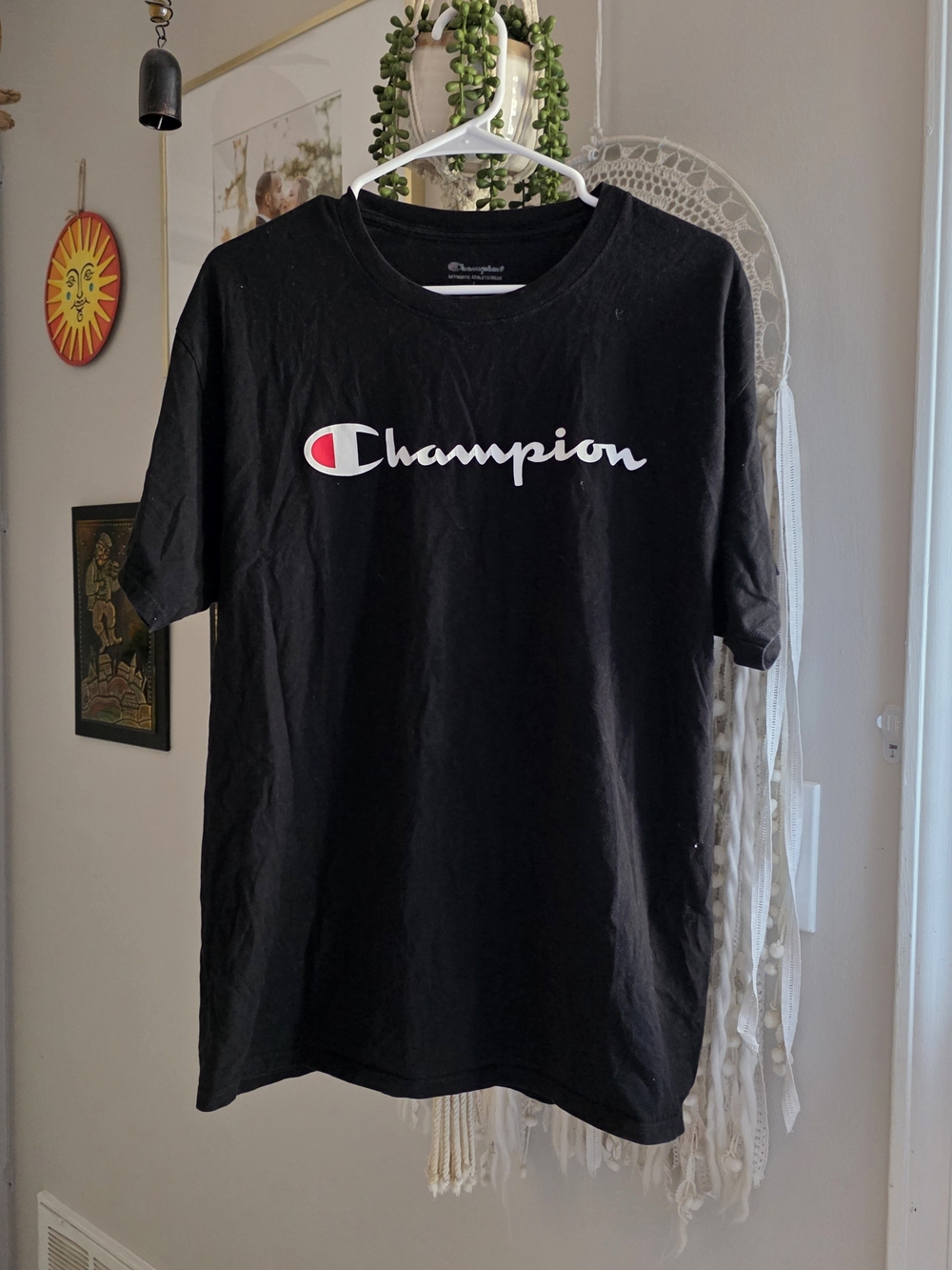 Champion Men's Black Logo T-Shirt - Large
